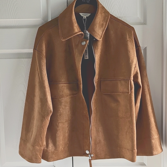 NWT Max Studio Utilatarian Zip/Button Closure Faux Suede Jacket XL Camel - Picture 6 of 14